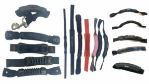 各種不同類型的安全帶和肩帶。