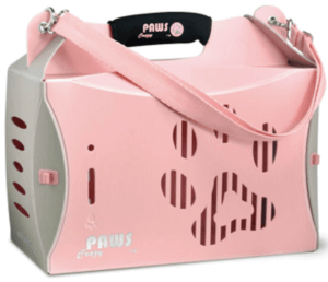 粉紅色寵物籠，上面有爪印。