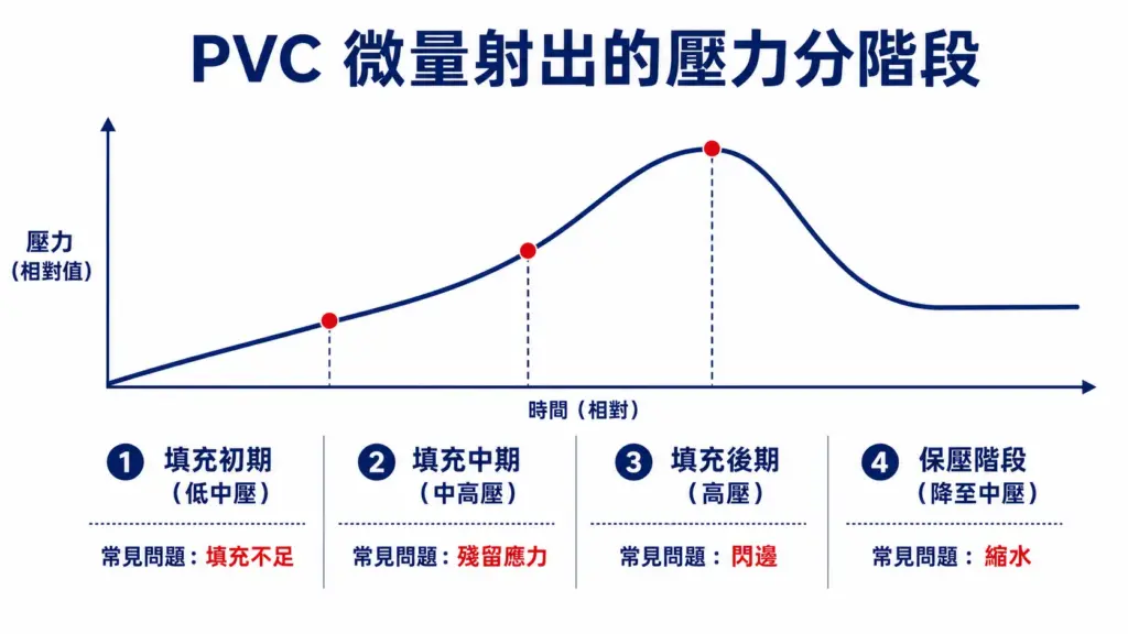 PVC 微量射出的射出壓力分階段曲線與各階段常見問題